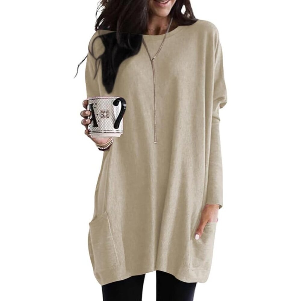 Women's Rayon Spandex Long Sleeve Tunic Top with Pockets Casual Fall